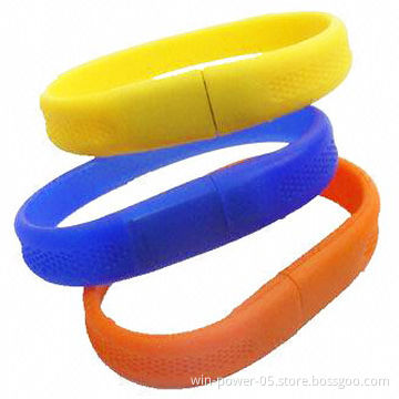 Promotional Wristband USB Flash Drives, Made of Silicone, Preload Data Service, Super Transfer Rate